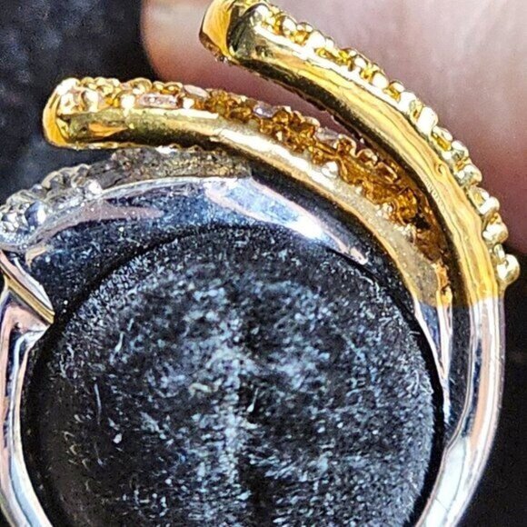 Three-Tone Rhinestone Geometric Size 5 Ring With Gold & Silver Plating - Picture 5 of 8